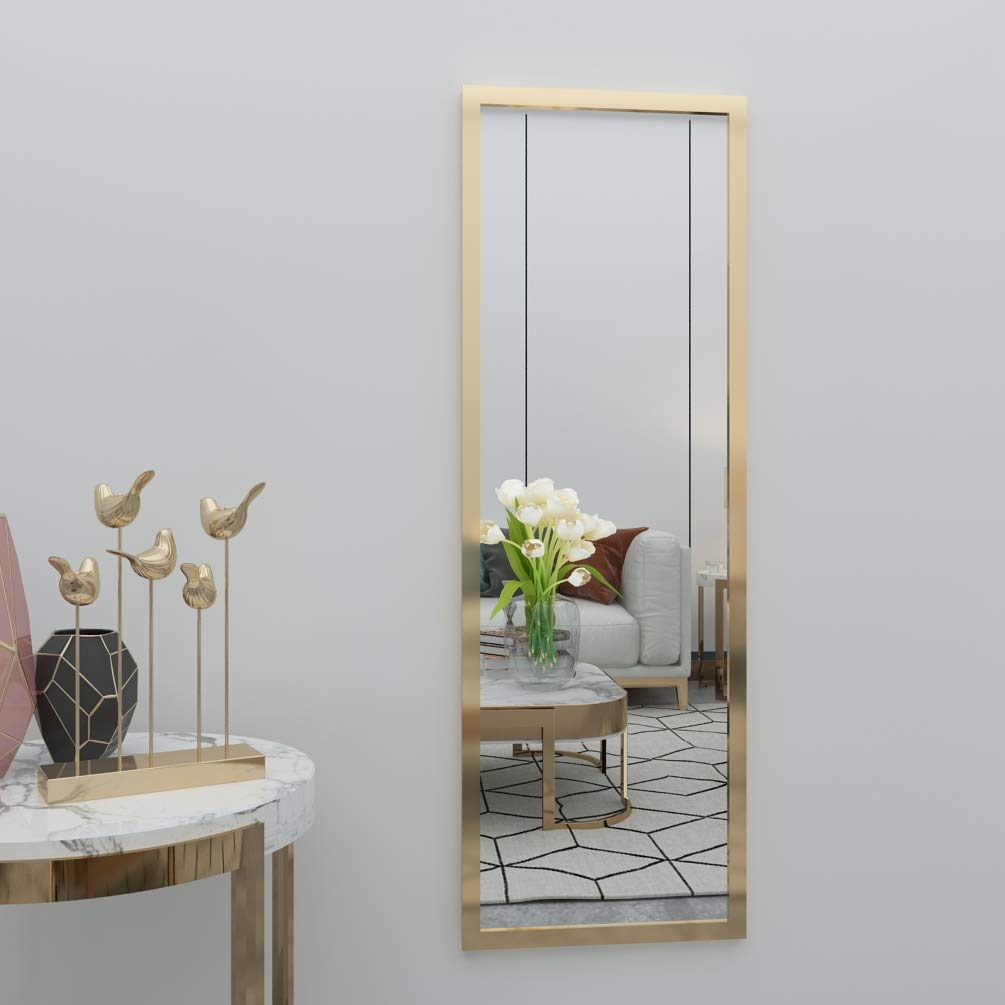 Whitebeach Hanging Door Mirror,Full Body Mirror Wall Mirror Full Length 48?16?Gold Wall Mounted Over The Door Dress Mirror Bedro
