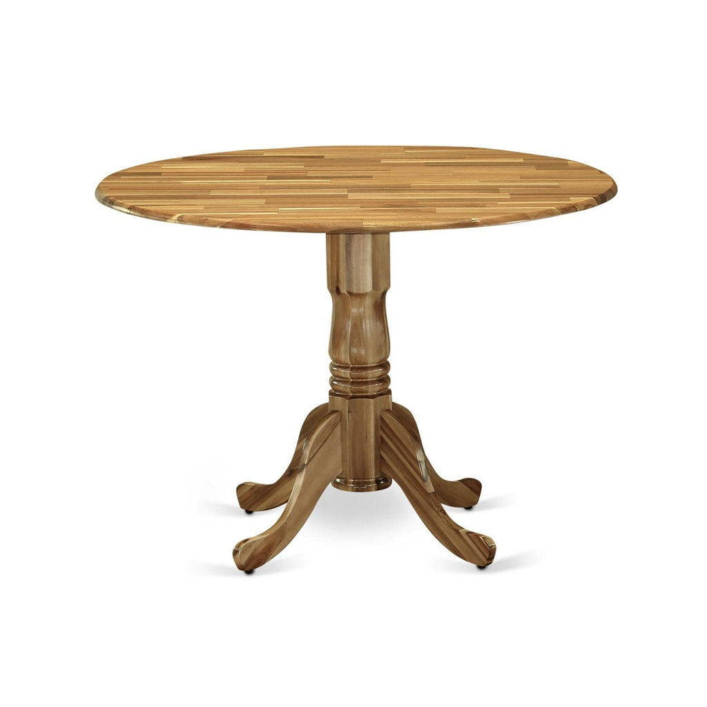East West Furniture Dlga3-Ana-03 3 Piece Kitchen Table Set For Small Spaces Contains A Round Dining Room Table With Dropleaf And 2 Brown Linen Fabric Padded Chairs, 42X42 Inch, Natural