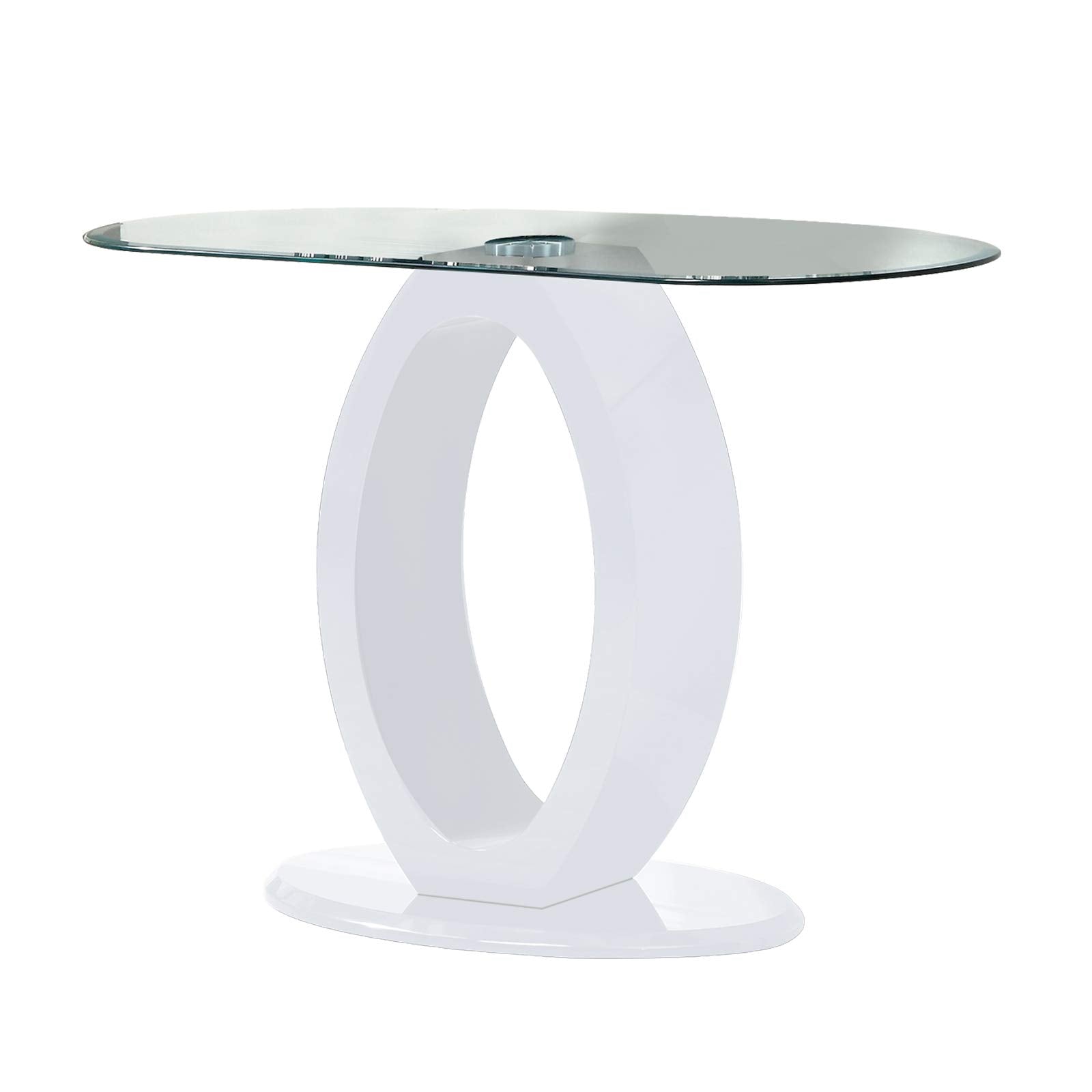 Benjara Contemporary Tempered Glass Top Sofa Table With O Shape Base, White