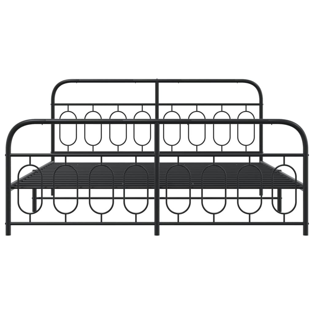 vidaXL Black King Metal Bed Frame with Headboard and Footboard - 76x79.9 - Modern Style - Bedroom Furniture