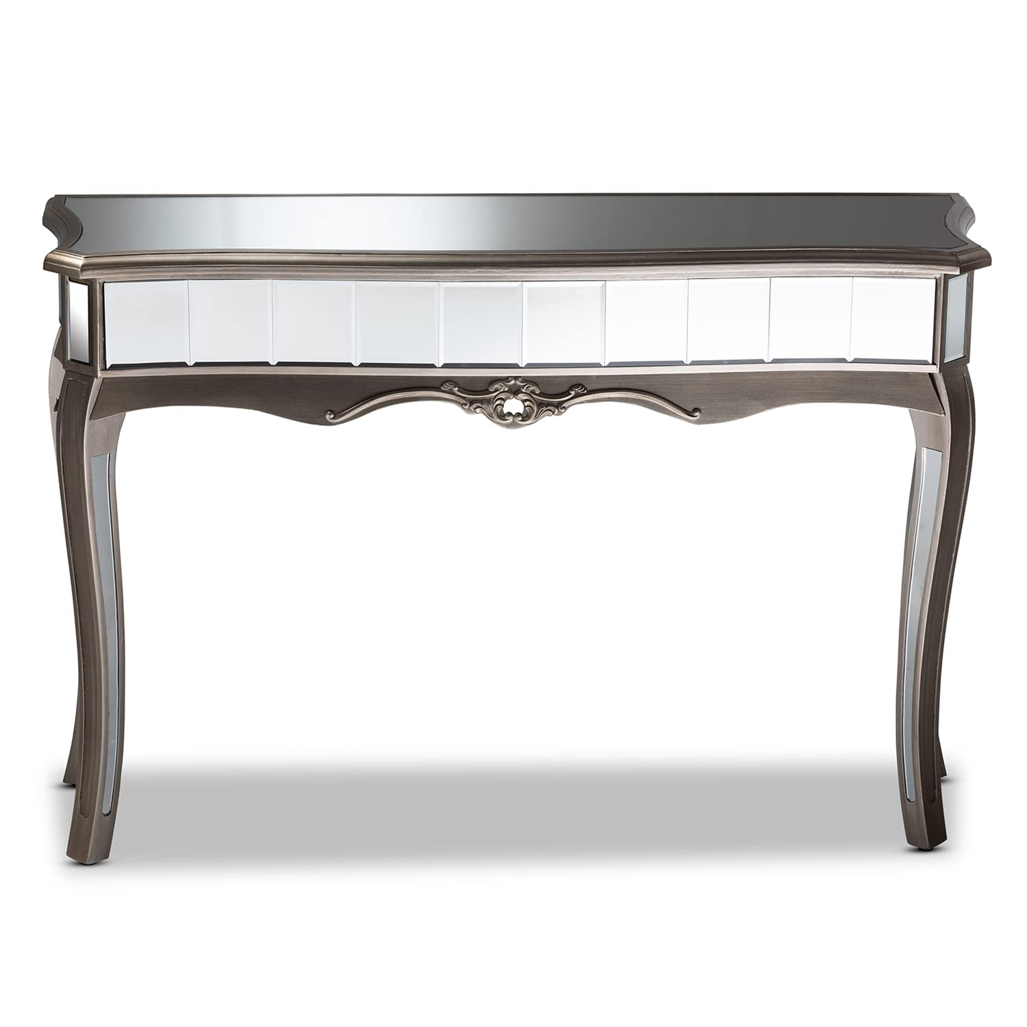 Baxton Studio Elgin Contemporary Glam and Luxe Brushed Silver Finished Wood and Mirrored Glass Console Table, Silver/Mirror (11920)