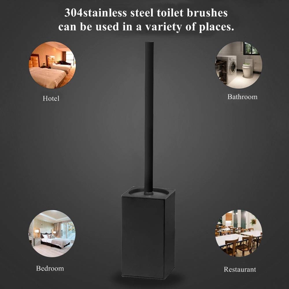 Toilet Brush Holder Stainless Steel 304 Standing Black Square Toilet Brush Holder For Bathroom Storage And Organization (Black)
