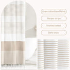 Awellife Boho Beige Shower Curtain For Bathroom Extra Long Stripe Knotted-Tassel Shower Curtain 72 X 84 Inches Natural Linen