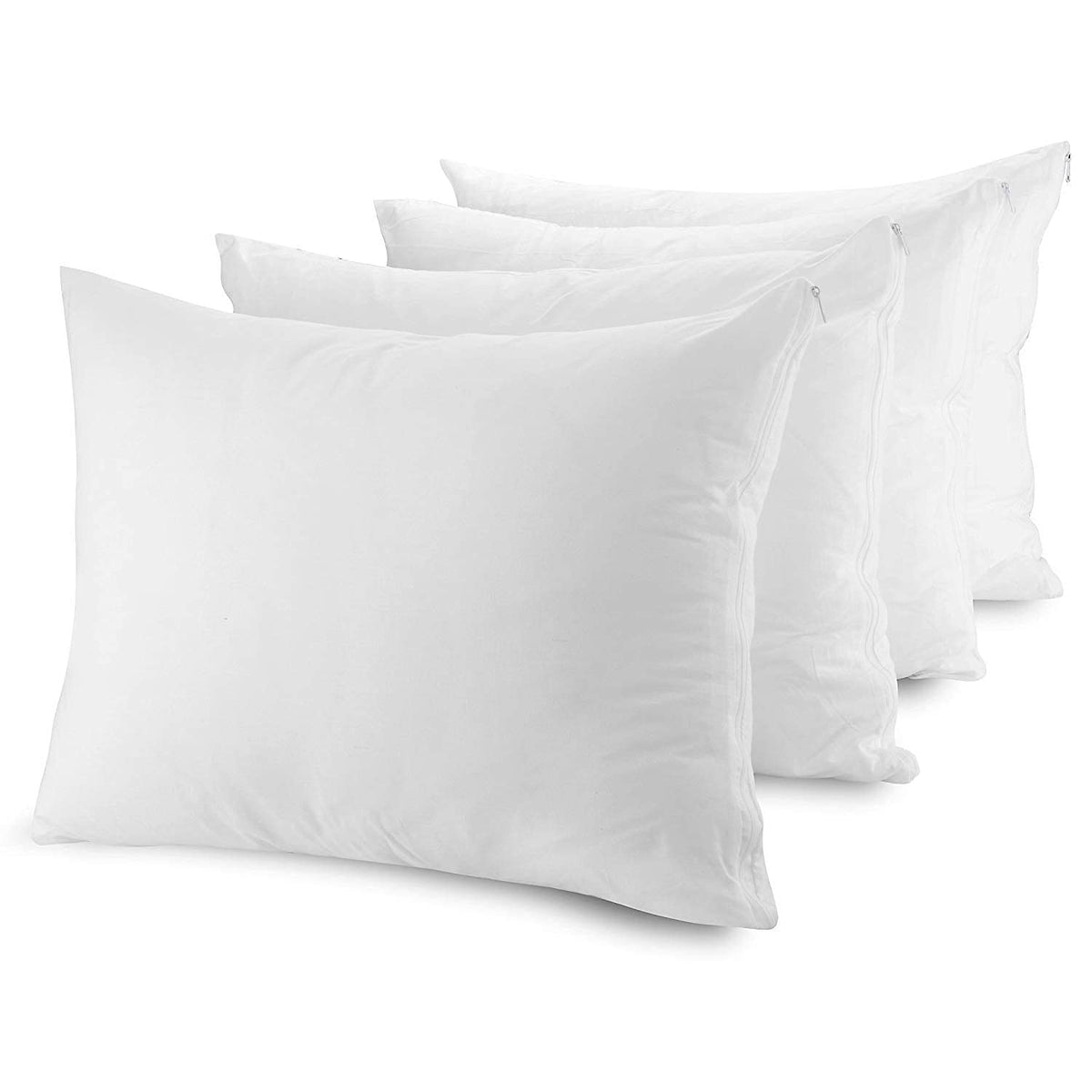 Poly-Cotton Zippered Pillow Cover - King Size Pillow Protector - Protects From Dirt, Dust, And Debris - 4 Pack