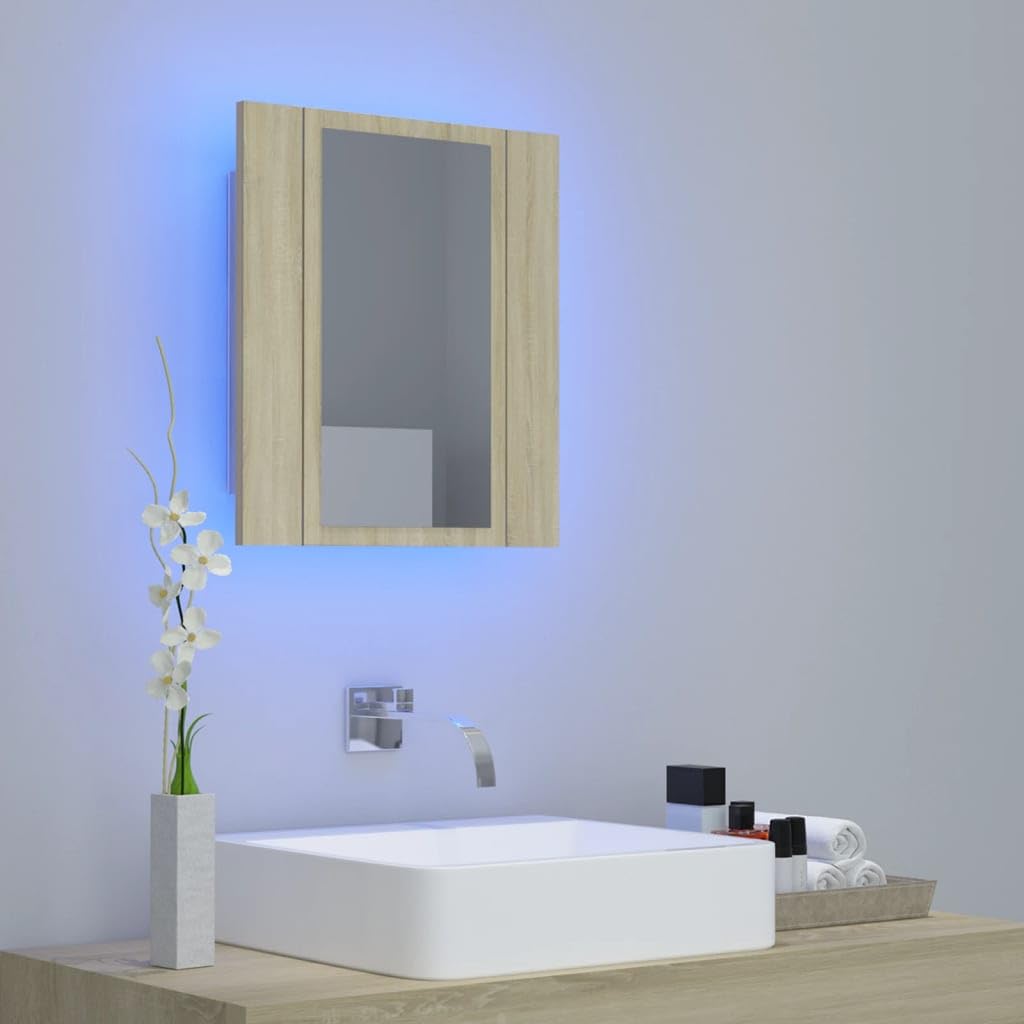 vidaXL LED Bathroom Mirror Cabinet Sonoma Oak 15.7&quot;x4.7&quot;x17.7&quot;