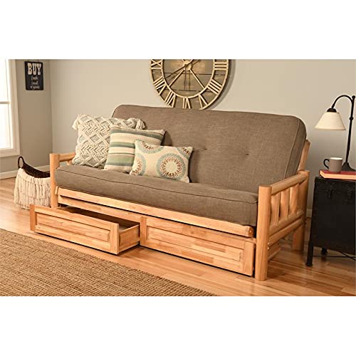 Kodiak Furniture Lodge Futon with Linen Fabric Mattress in Natural/Stone Gray