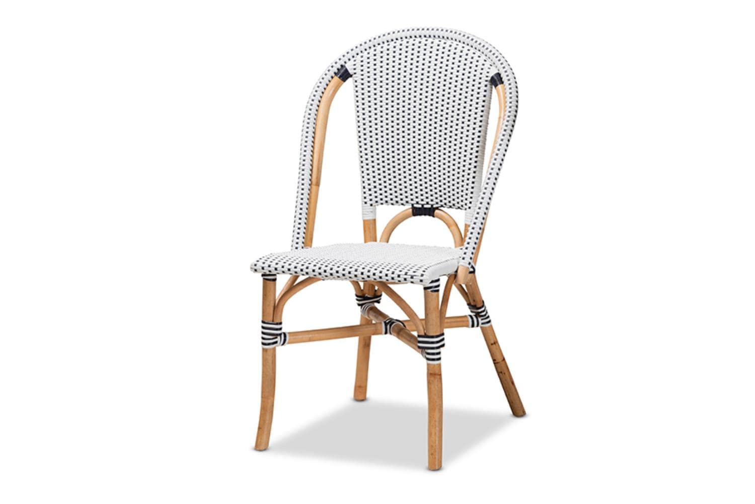 Baxton Studio Genica Classic French Black and White Weaving and Natural Brown Rattan 5-Piece Dining Set