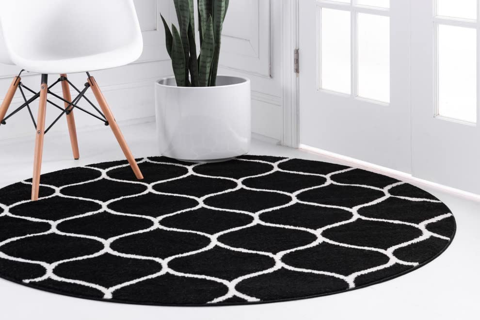 Unique Loom Trellis Frieze Collection Area Rug - Rounded (5' 1'' Round Black/Ivory)