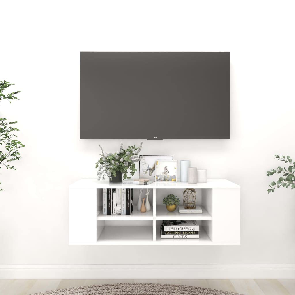 806238 vidaXL Wall-Mounted TV Cabinet White 40.2&quot;x14&quot;x14&quot; Chipboard