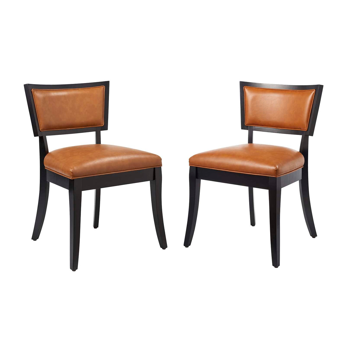 Modway Pristine Solid Wood and Vegan Leather Dining Chairs in Tan (Set of 2)