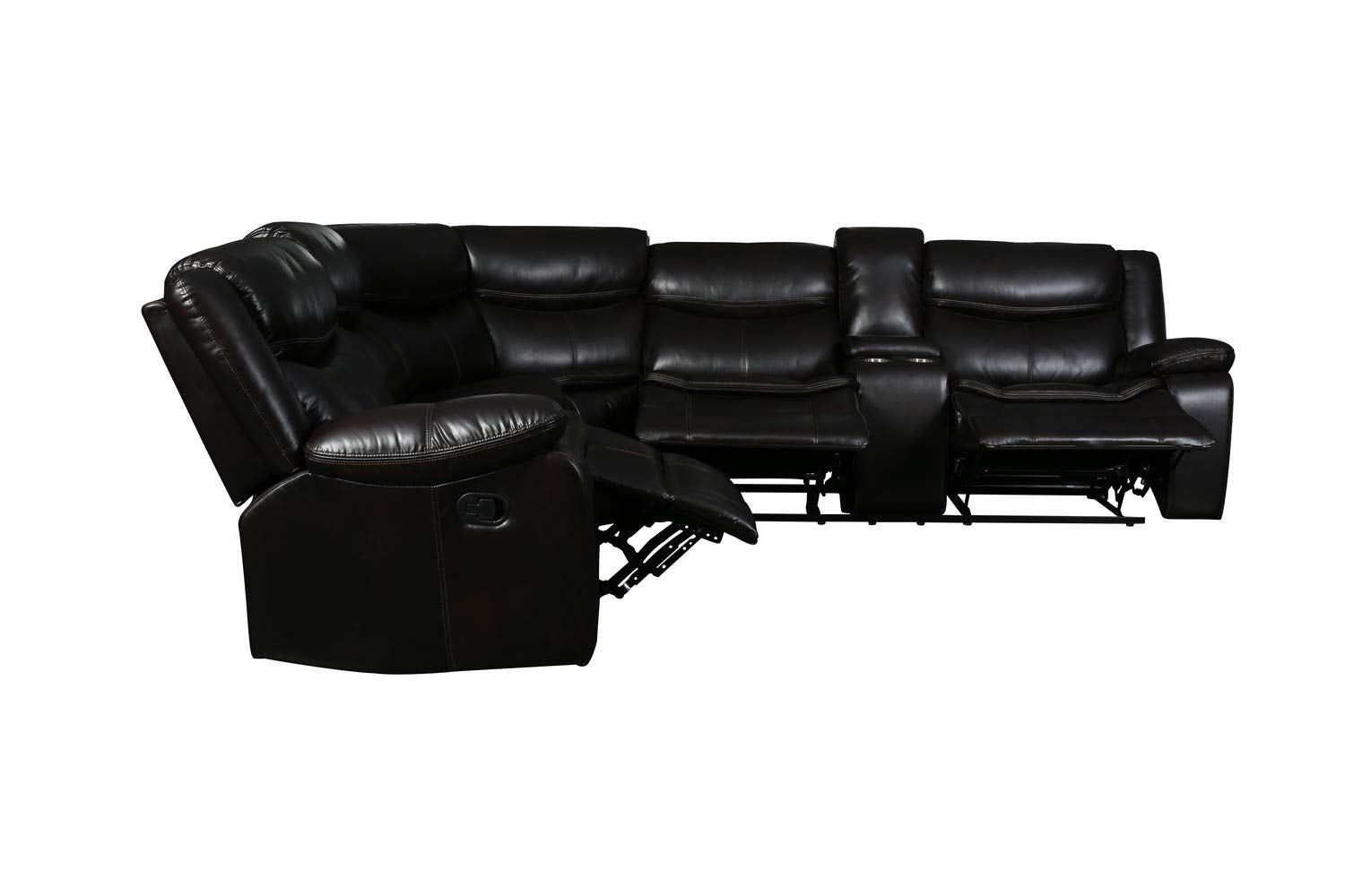 Homeroots Leather Upholstery/Solid Wood Frame 92'/106' X 37' X 39' Brown Reclining Sectional