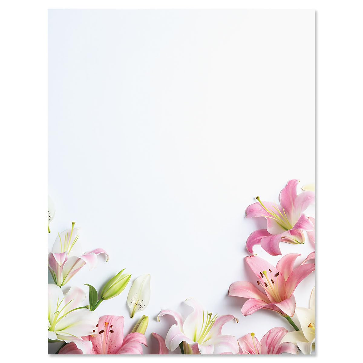 Current Lilies Easter Letter Paper - Decorative Spring Stationery Sheets With Floral Border, Printable Holiday, Wedding & Bridal