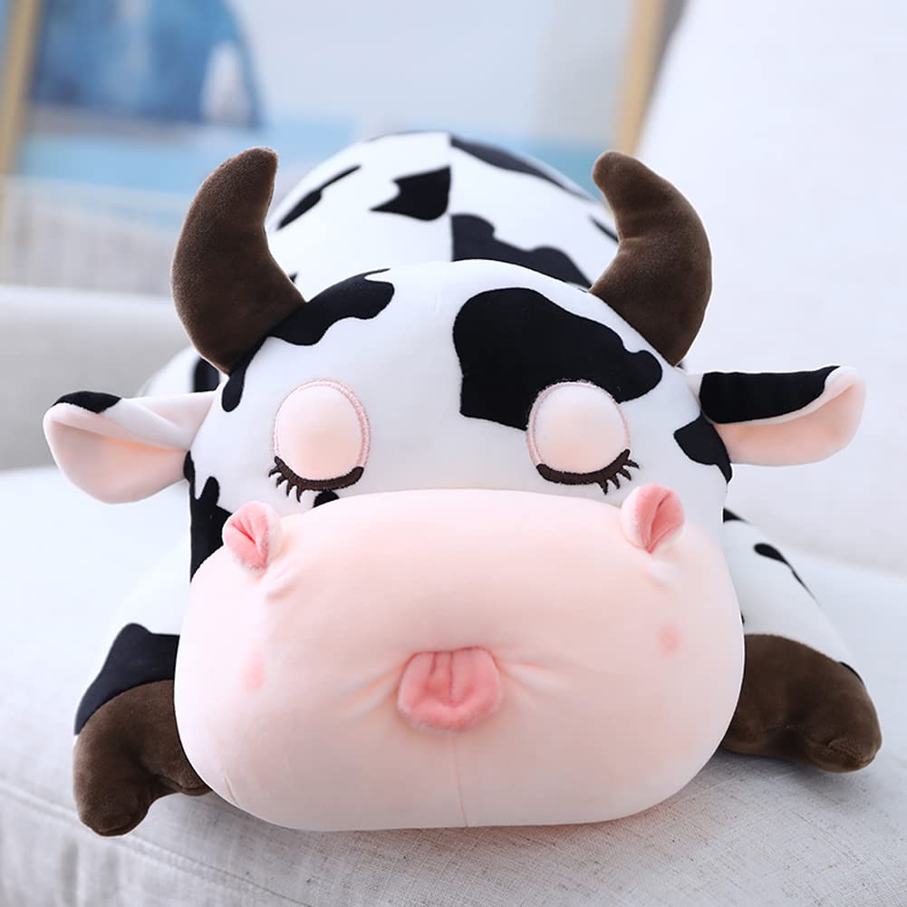 Jensquaify Cow Stuffed Animals, Cute Cow Plush Pillow Toy Cow Plushie Throw Pillow Gifts For Kids, 11.8'