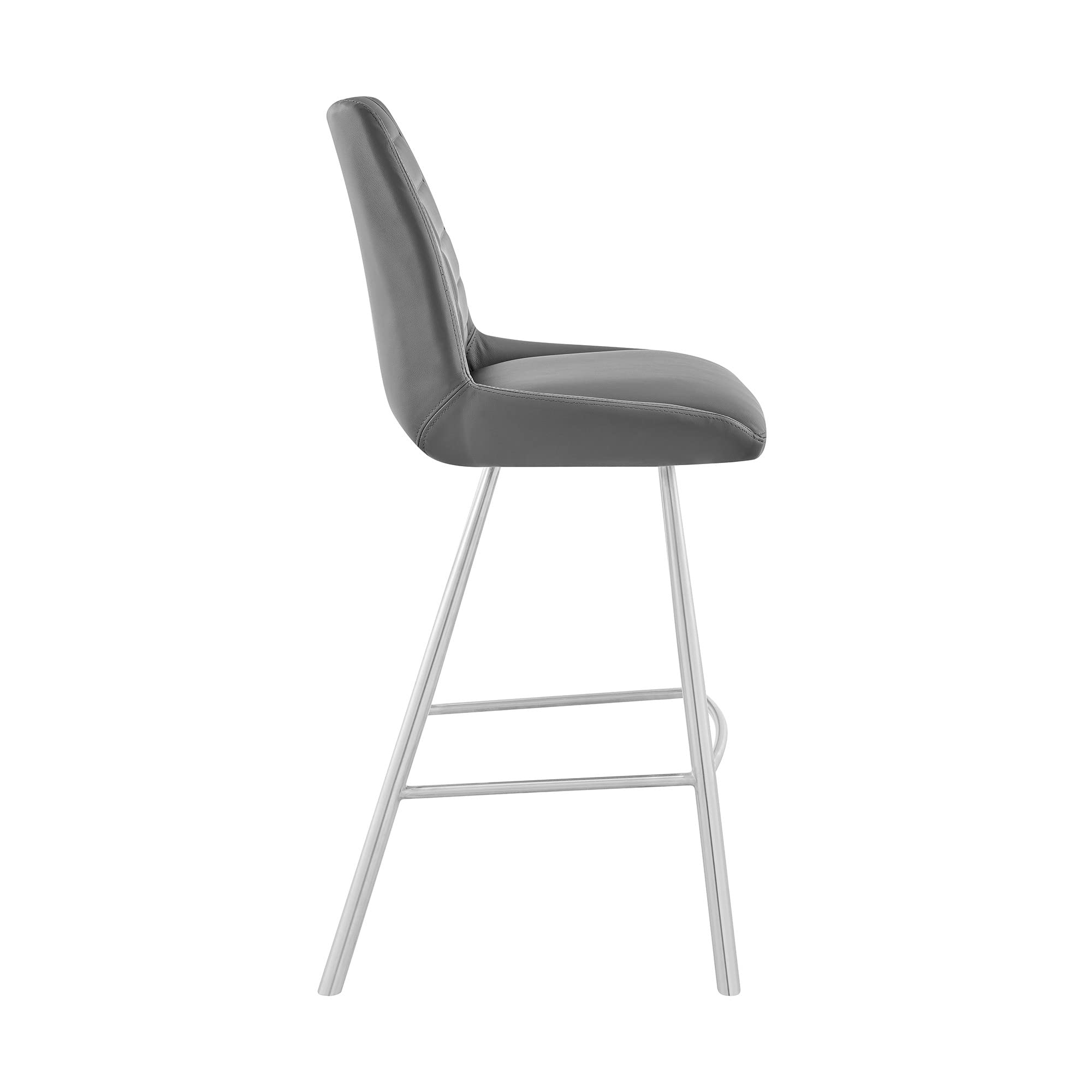 HomeRoots Gray PU+Metal 30' Grey Faux Leather and Brushed Stainless Steel Bar Stool