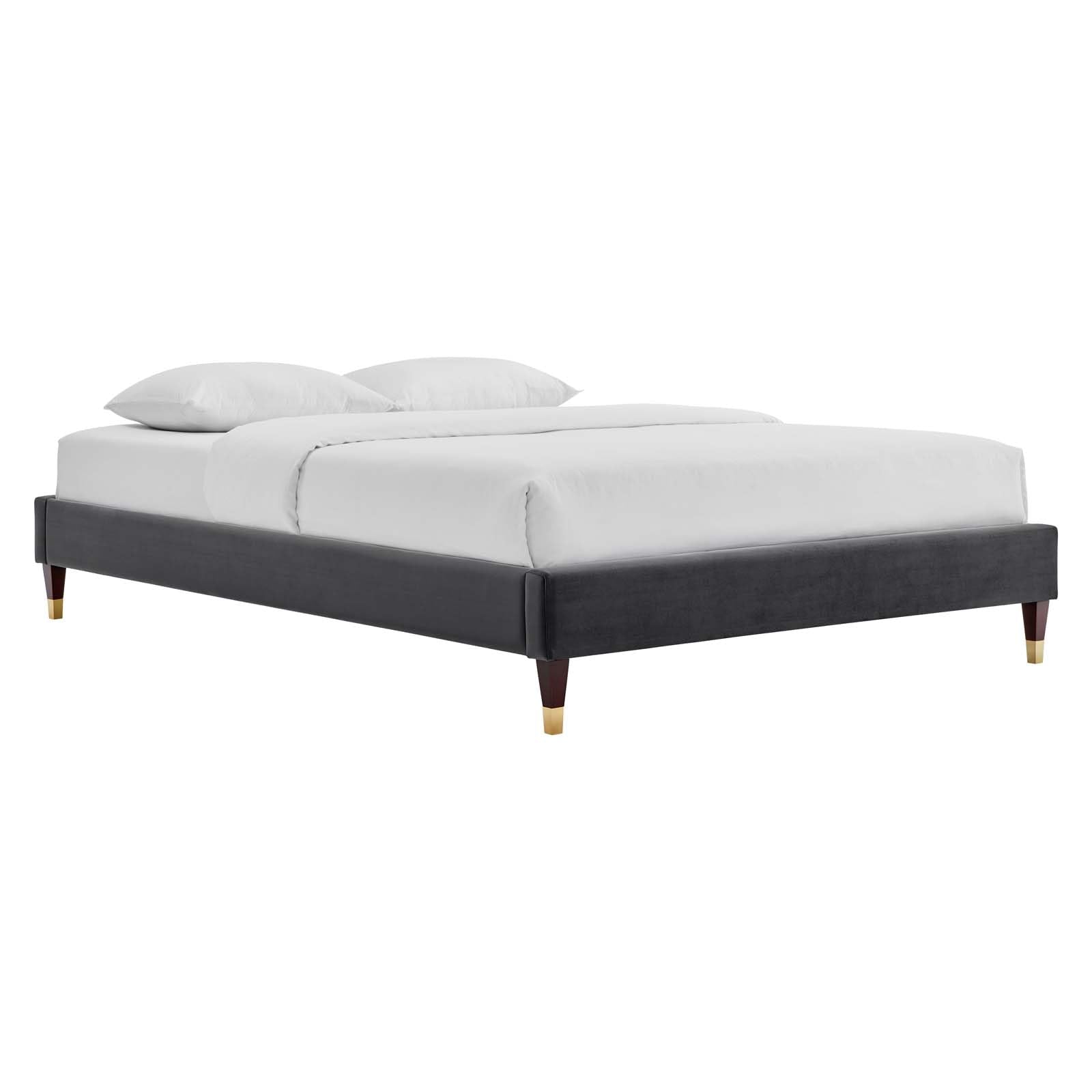 Modway Harlow 79" King Performance Velvet Platform Bed Frame In Charcoal