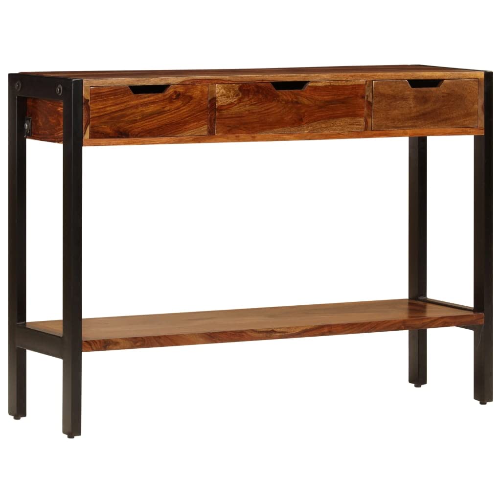 vidaXL Solid Sheesham Wood Sideboard with 3 Drawers, Powder-Coated Steel Frame, 43.3&quot;x13.8&quot;x29.5&quot;, Vintage-Style, Sturdy, Practical, Storage Furniture, Brown