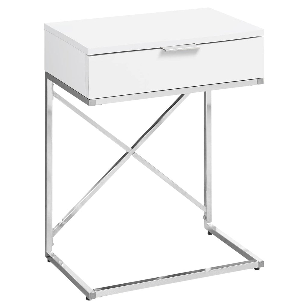 Monarch Specialties 24" H Accent Side Table With Rectangular Top And Chrome Metal Base - Glossy White
