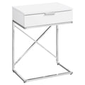 Monarch Specialties 24" H Accent Side Table With Rectangular Top And Chrome Metal Base - Glossy White