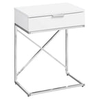 Monarch Specialties 24" H Accent Side Table With Rectangular Top And Chrome Metal Base - Glossy White