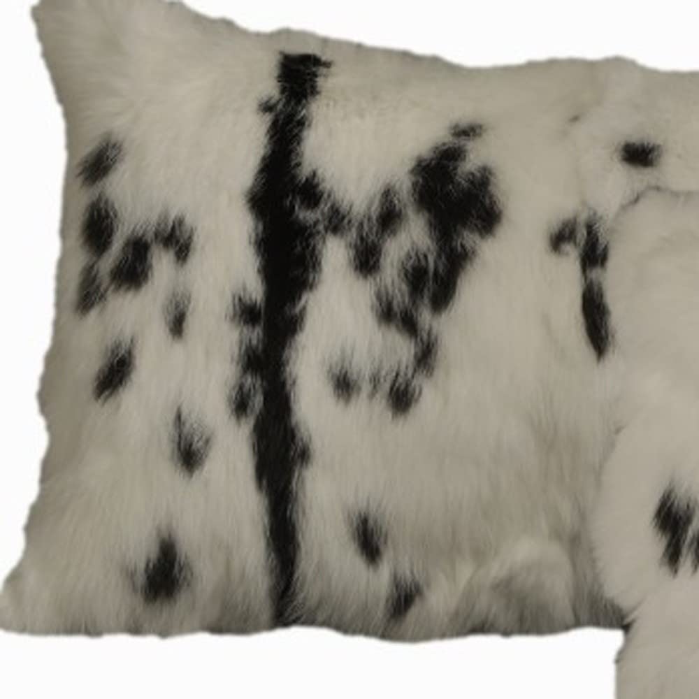 HomeRoots 100% Natural Rabbit Fur and Microsuede Set of Two 12' X 20' Black and White Rabbit Zippered Natural Fur Animal Print Throw Pillows