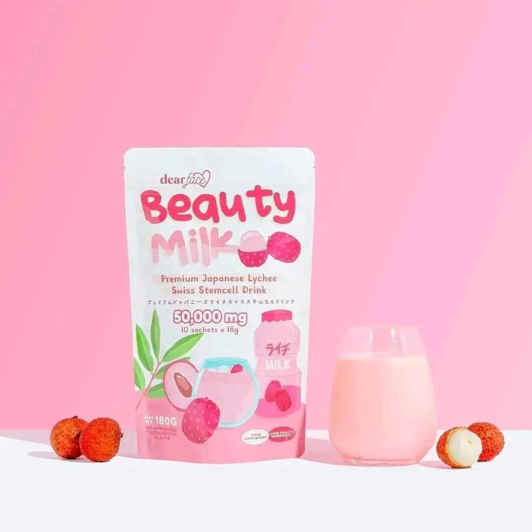 Dear Face Beauty Milk Premium Japanese Lychee Swiss Stemcell Drink 50,000Mg - 10 Sachets