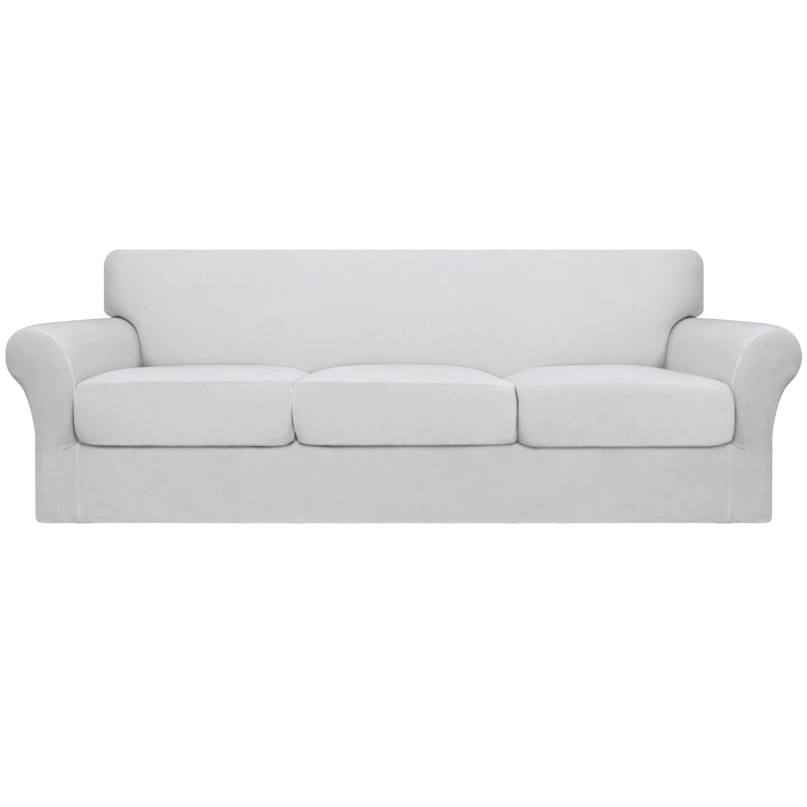 Easy-Going 4 Pieces Oversized Stretch Soft Couch Cover For Dogs - Washable Sofa Slipcover For 3 Separate Cushion Couch - Elastic Furniture Protector For Pets, Kids Snow White