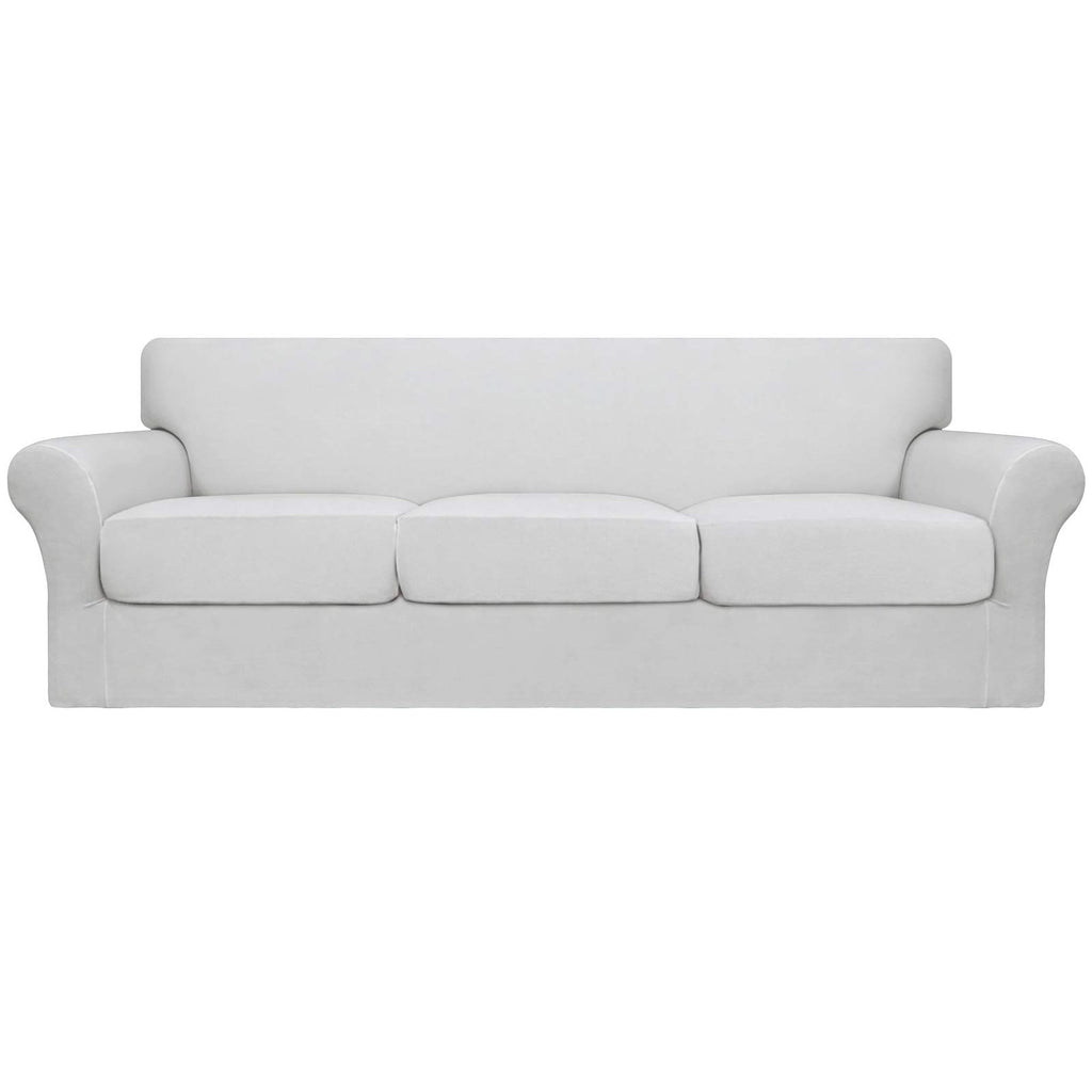 Easy-Going 4 Pieces Oversized Stretch Soft Couch Cover For Dogs - Washable Sofa Slipcover For 3 Separate Cushion Couch - Elastic Furniture Protector For Pets, Kids Snow White