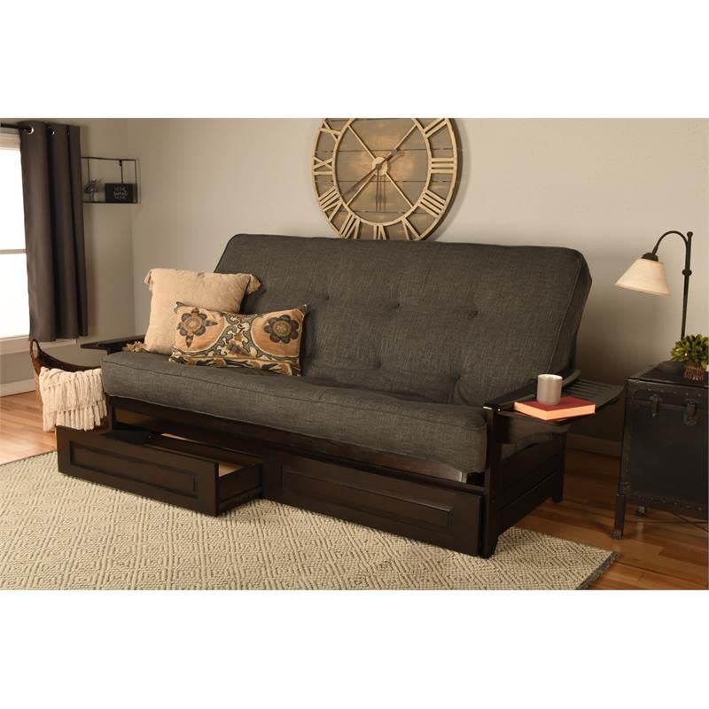 Kodiak Furniture Phoenix Queen Espresso Wood Storage Futon-Charcoal Mattress
