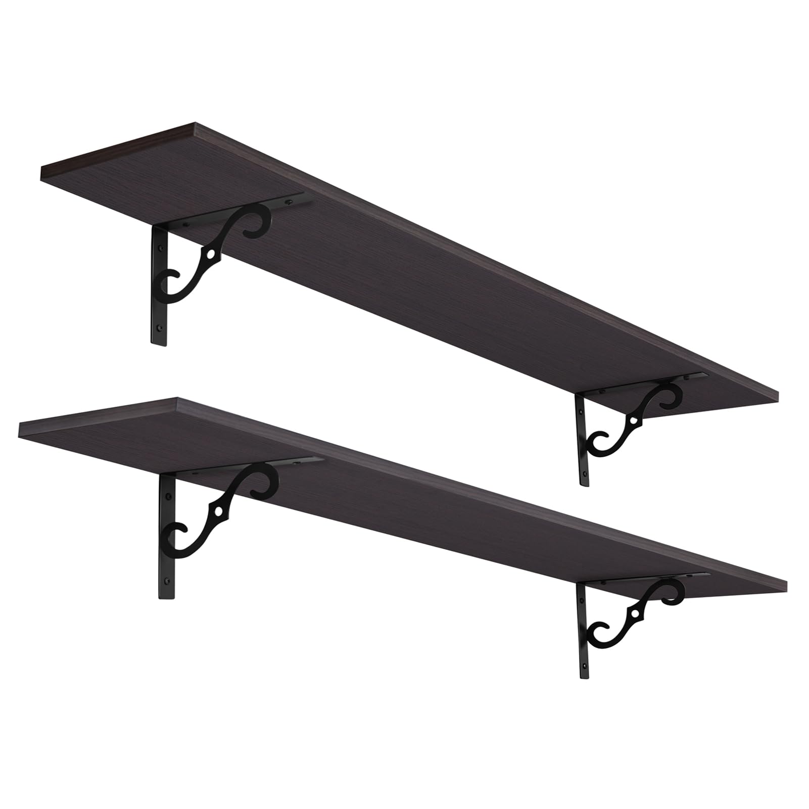 Dinzi Lvj Long Wall Shelves, 55.1' Large Floating Shelves Set Of 2, Wide Display Shelf Wall Mounted With Brackets, Easy Hanging For Living Room, Toilet, Office, Bedroom, Espresso