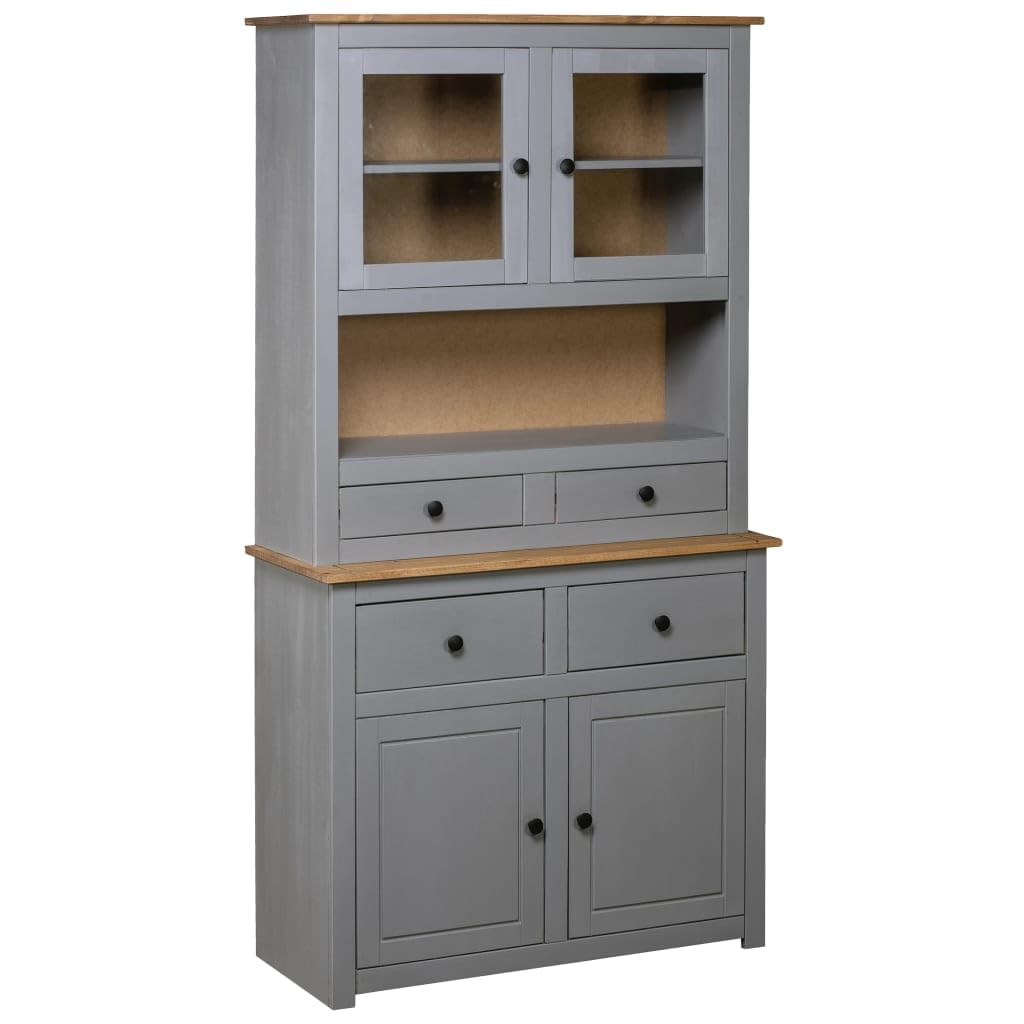 vidaXL Solid Wood Pine Panama Range Highboard Home Interior Decor Living Room Bedroom Furniture Solid Wood Wooden Furniture Cabinet Chest Grey