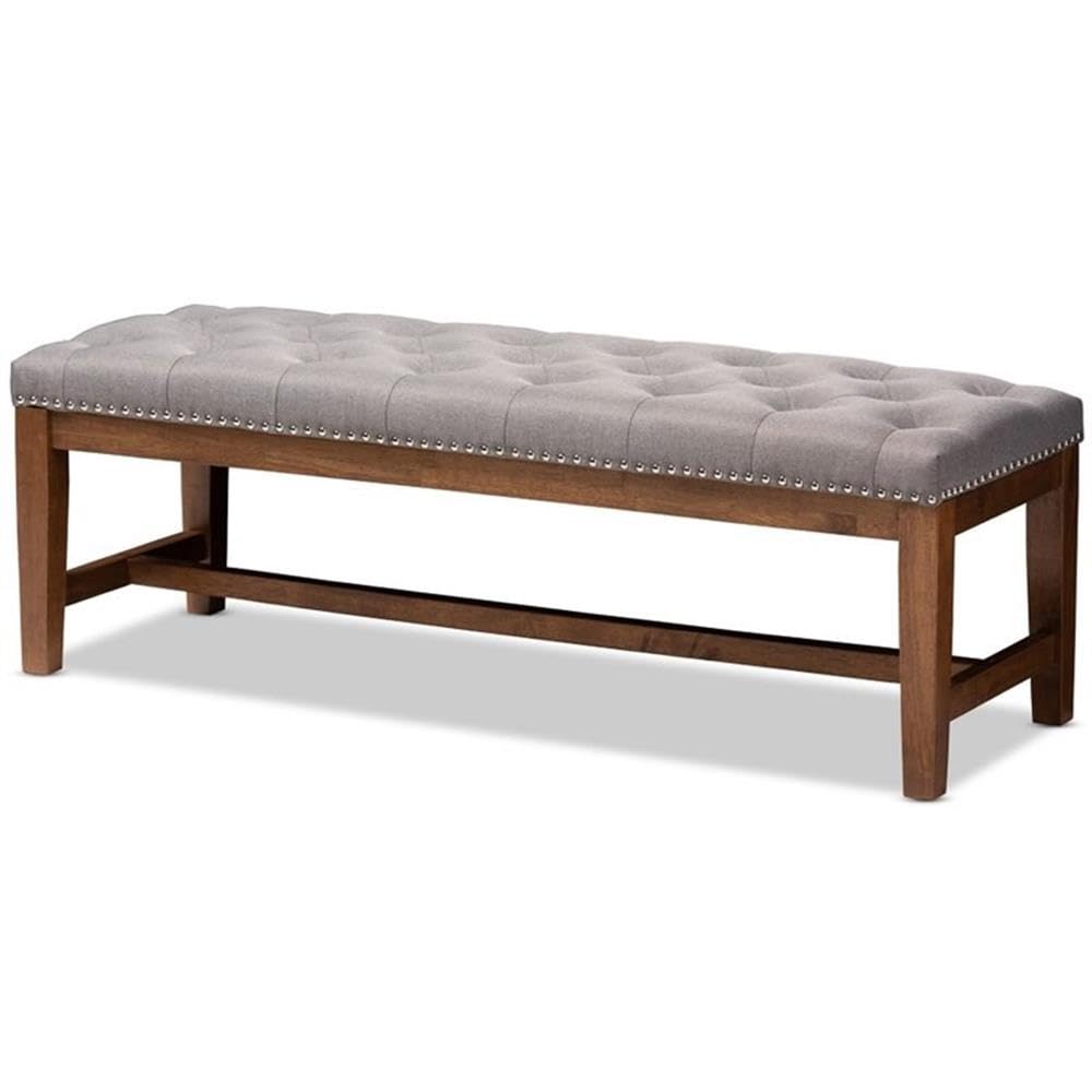Baxton Studio Ainsley Modern and Contemporary Grey Fabric Upholstered Walnut Finished Solid Rubberwood Bench