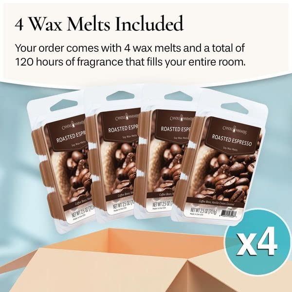 Candle Warmers Etc Classic Wax Melts 2.5Oz, Roasted Espresso Fragrance (4-Pack) - Each Pack Has X4 2.5 Oz Wax Melts And 30 Hours