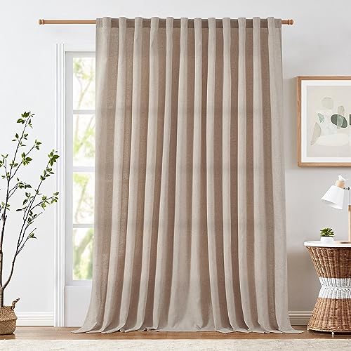 Jinchan Linen Blend Curtain For Living Room 120 Inch Length Extra Wide For Room Divider Taupe Curtain Rustic Farmhouse Curtain Back Tab Light Filtering Drapes Bedroom Window Curtain 1 Panel