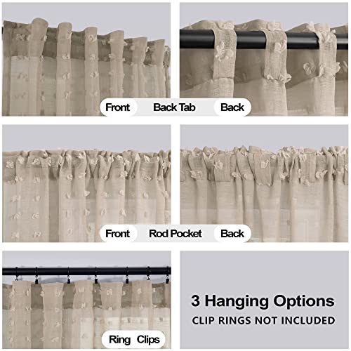 Koufall Tan Curtains 102 Inches Long For Bedroom Soft Pom Pom Boho Light Weight Sheer Cozy Curtains For Living Room Home Office,Grey Beige,52X102 Inch Length 2 Panels Set