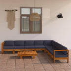 vidaXL Patio Lounge Set 9 Piece, Sectional Sofa for Outdoor Garden, Patio Furniture with Dark Gray Cushions, Coffee Table, Modern Style, Acacia Wood