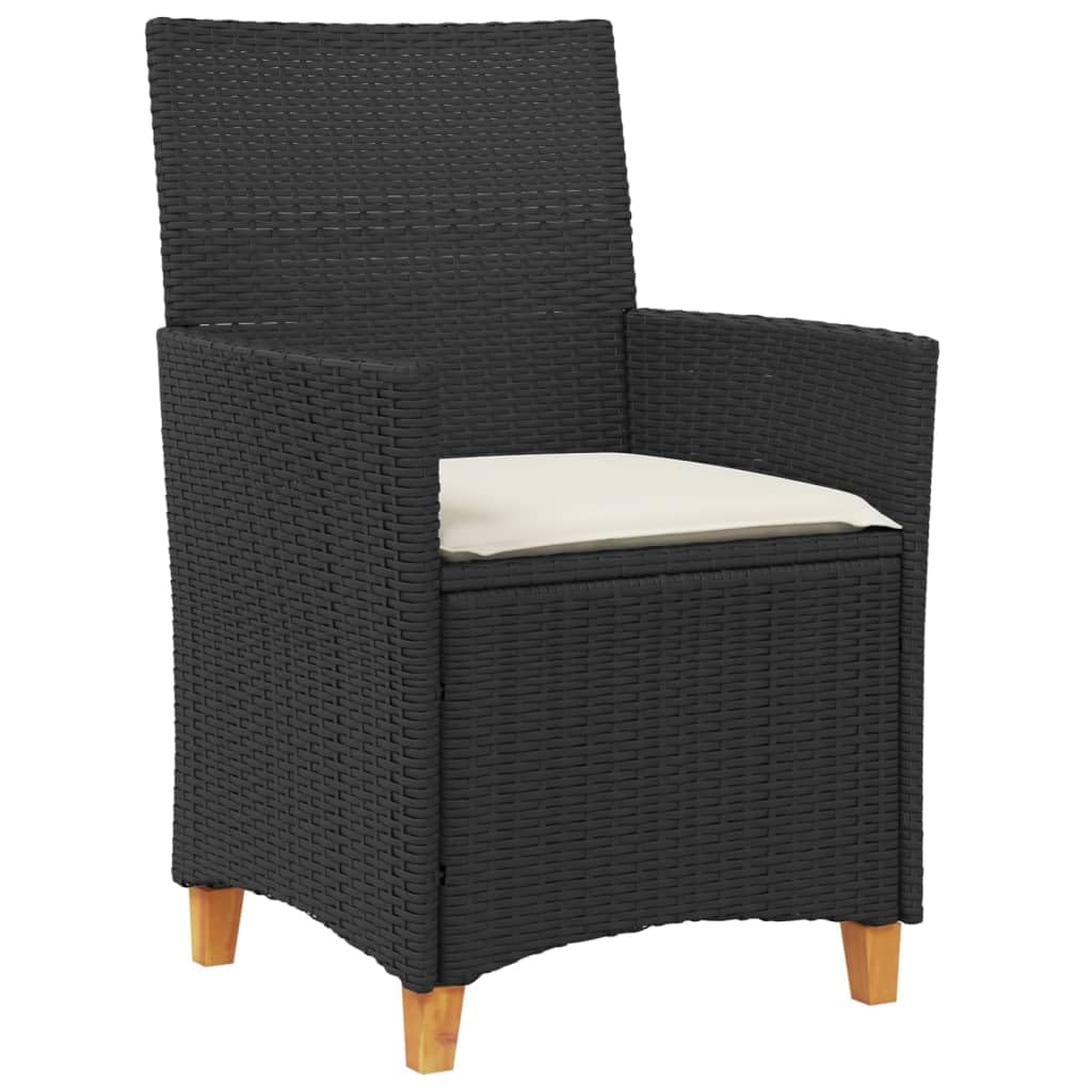 vidaXL Patio Chairs with Cushions, Set of 2 - Black Poly Rattan & Solid Acacia Wood, 23.2 x 24 x 35.4, Cream White Cushions, Ideal for Garden, Deck, Outdoor Seating - Durable, Weather-Resistant