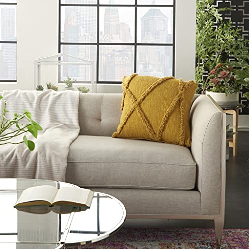 HomeRoots 100% Cotton Boho Chic Mustard Textured Lines Throw Pillow