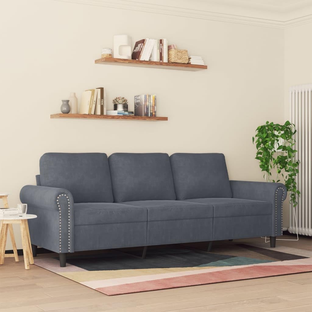 vidaXL 3-Seater Velvet Sofa in Dark Gray - Luxurious Comfort with Robust Metal Frame & Ample Seating Space