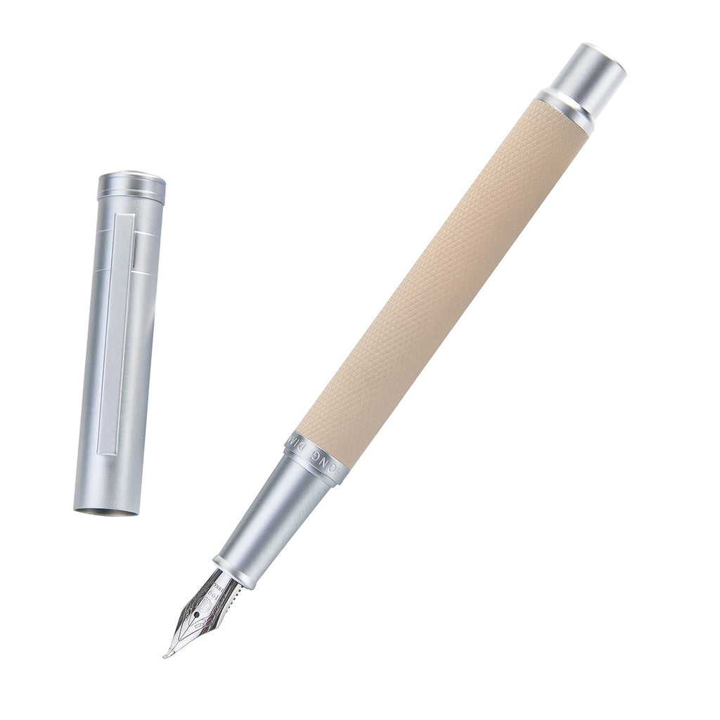 Silver Birch Forest Aluminum Fountain Pen Bent Nib (Fine To Broad) With Metal Box Fude Pen Set By Asvine
