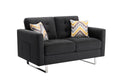 Lilola Home Victoria Dark Gray Linen Fabric Loveseat with Metal Legs, Side Pockets, and Pillows