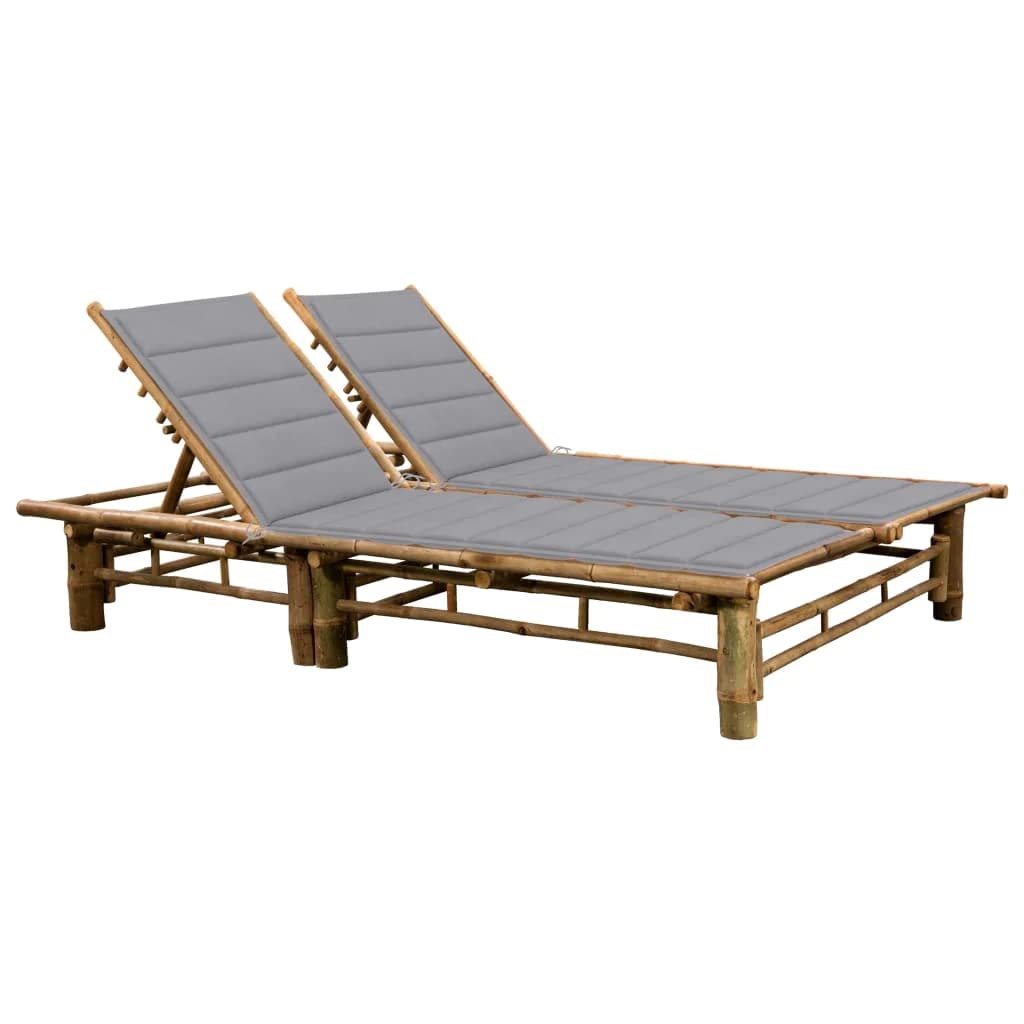 vidaXL 2-Person Sun Lounger with Cushions Bamboo Outdoor Sun Bed Garden Daybed Garden Lounger Sunbed Furniture Outdoor Sunlounger Set