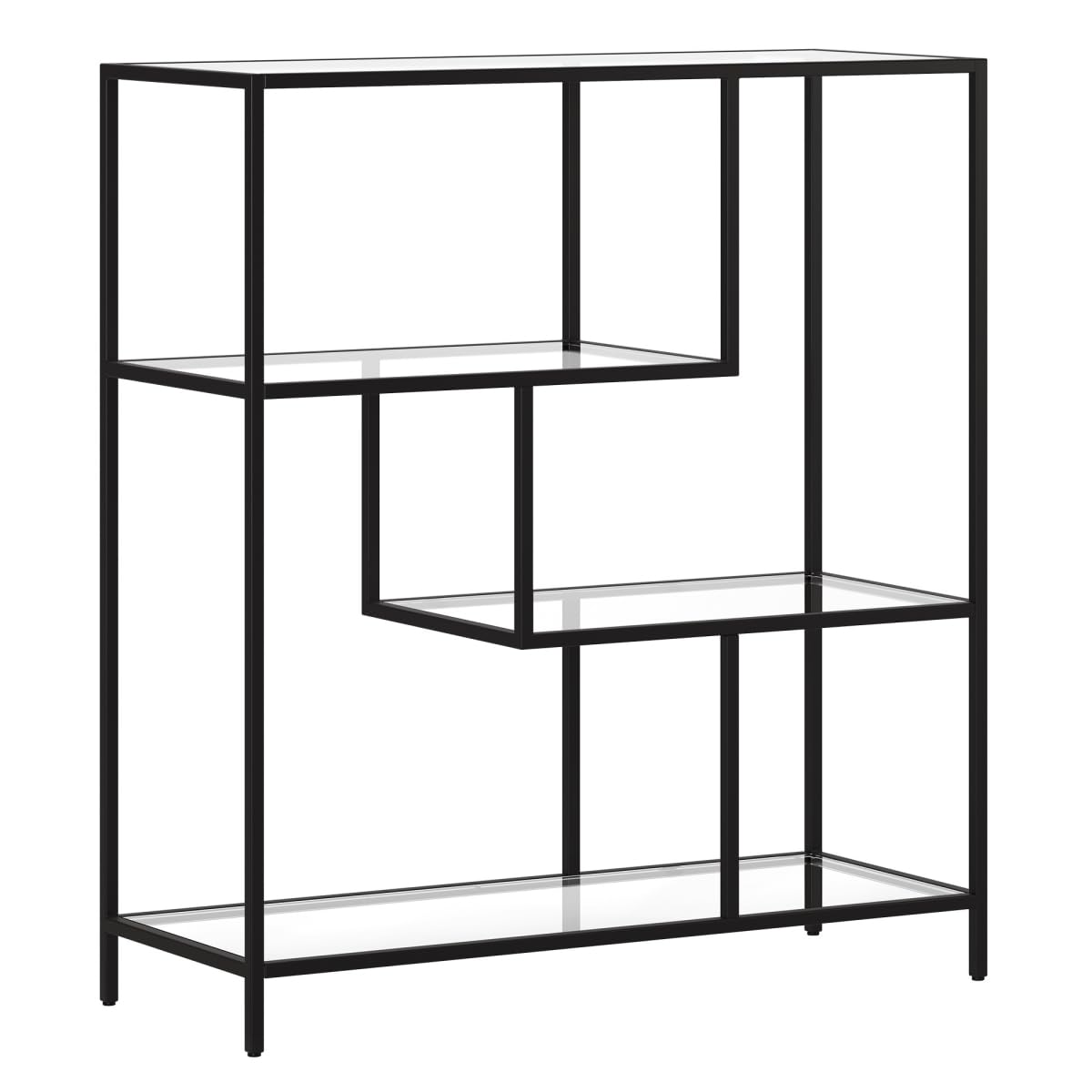 HomeRoots 527564 40 in. Metal & Glass Four Tier Etagere Bookcase Black