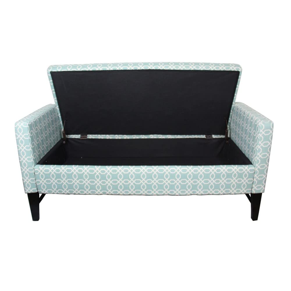 HomeRoots Green Teal Wood, Polyurethane Foam: 97%, Polyester Fabric: 3% Modern Aqua Teal Geometric Print Storage Bench