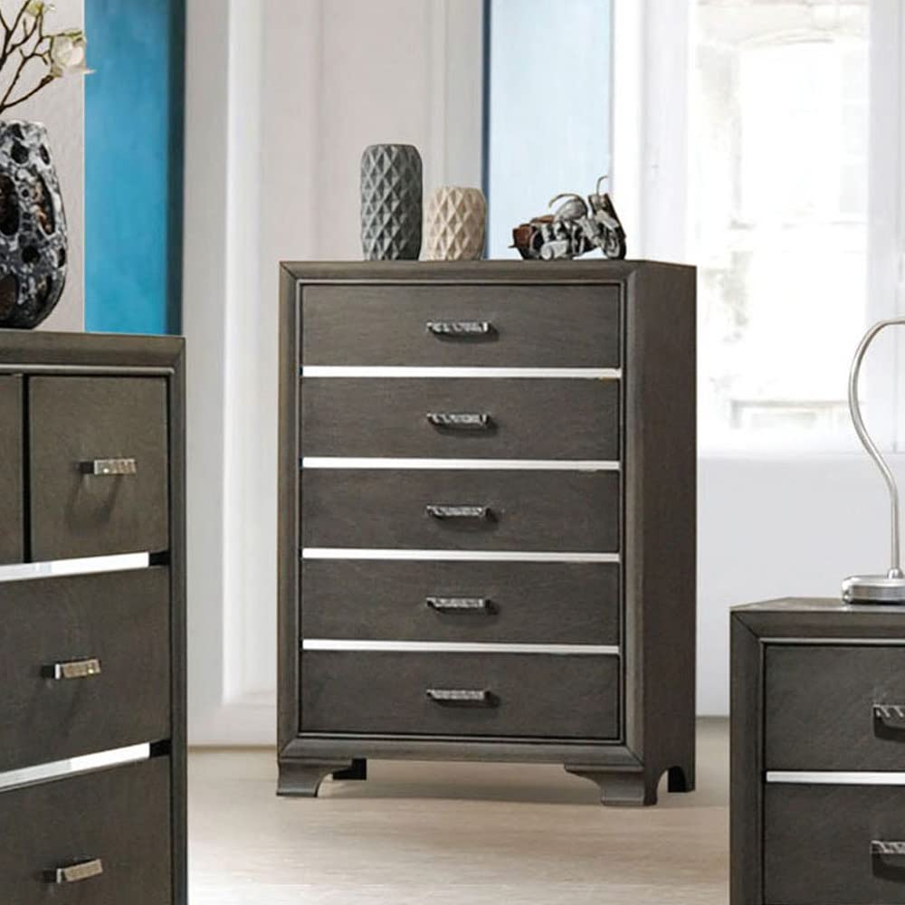 Acme Carine 5 Drawer Wooden Chest in Gray