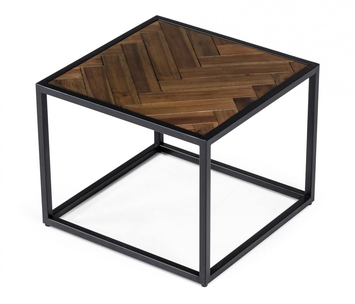 HomeRoots Modern Rustic Brown and Black Chevron Wood and Metal End Table