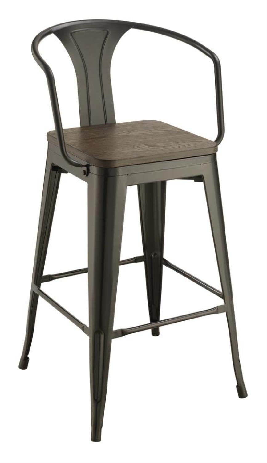 Coaster Home Furnishings 30-Inch Industrial Tolix Mid-Back Pub Height Chair Bar Stool Barstool Solid Bamboo Seat with Metal Frame, Set of 2, Matte Black