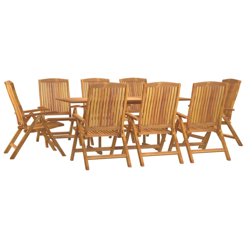 vidaXL 9-Piece Outdoor Dining Set - Solid Teak Wood Patio Furniture with Rectangular Table, Adjustable, Folding Garden Chairs - Brown