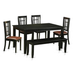 East West Furniture DUNI6-BLK-LC 6 Piece Kitchen Table & Chairs Set Contains a Rectangle Dining Table and 4 Faux Leather Dining Room Chairs with a Bench, 36x60 Inch, Black