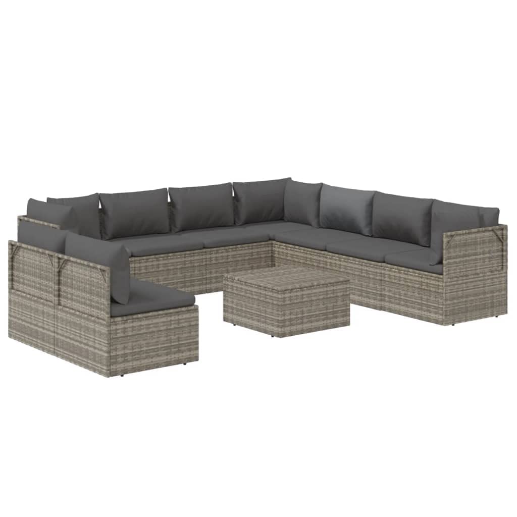 Vidaxl 10 Piece Patio Lounge Set With Cushions - Durable Gray Poly Rattan Furniture Set - Modern Design With Storage Space, Waterproof Bag And Extra Comfort