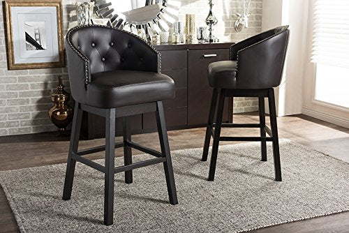 Baxton Studio Avril Modern and Contemporary Brown Faux Leather Tufted Swivel Barstool with Nail heads Trim